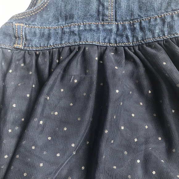 Oshkosh B’Gosh Vestbak Overall Dress Navy Tulle Gold Sparkle Polka Dot Size 3T - Picture 3 of 5